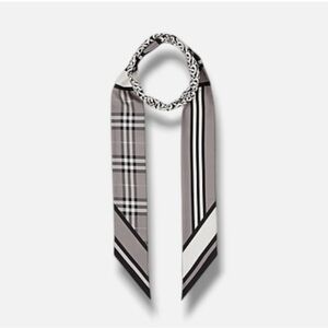 Burberry Women's Gray Montage Print Silk Skinny Scarf 8cm x 180cm